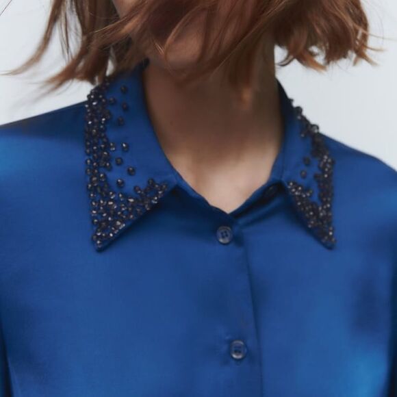ZARA RHINESTONE SATIN EFFECT SHIRT - Picture 4 of 9